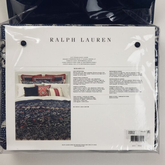 Ralph Lauren Home Mirabelle Full/Queen Duvet Cover in Indigo Blue, 92" W x 96" L - Picture 2 of 16